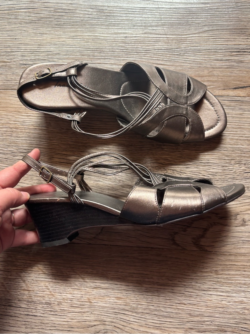 NEW - Tradition -   Metallic Bronze Wedge Sandals - Strappy Slingback